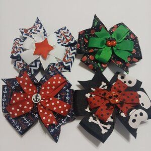 Nautical and Pirate Themed Hair Bows, Pinup Rockabilly - Set Of 4 (004)